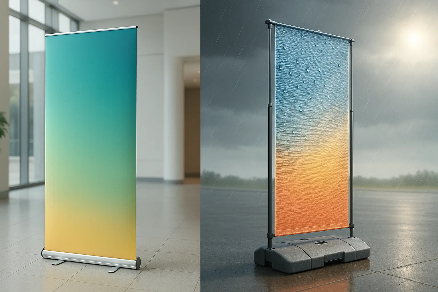 Roll-up Banners: Binnen of Buiten Gebruik? De Rol van Materiaaleigenschappen